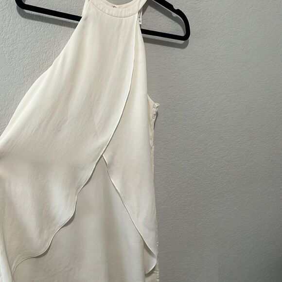 A.L.C White 100% Silk Cream Halter Mini Dress with Double Ruffle Layers, Size 8 - Picture 4 of 10
